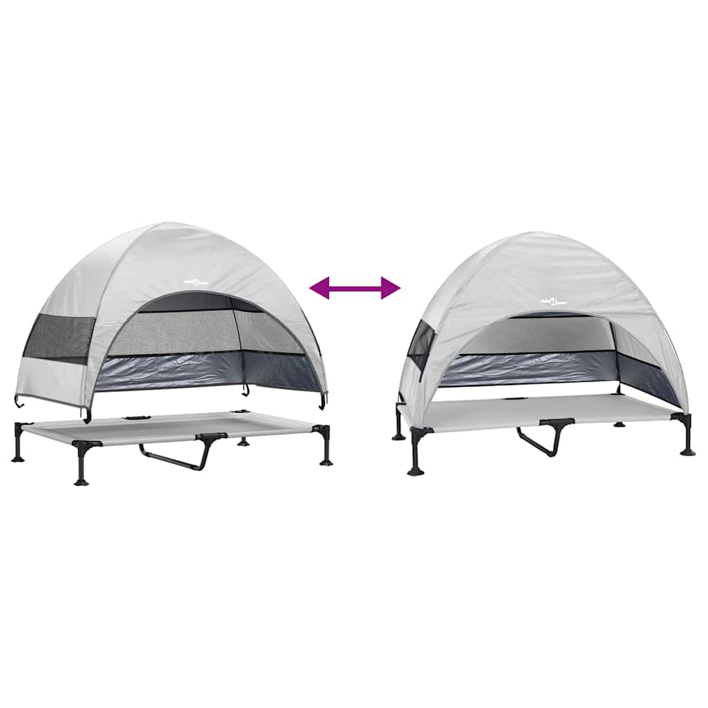 vidaXL Υπερυψωμένο Κρεβάτι Σκύλου με Αφαιρούμενη Οροφή Ασημί Γκρι XL Ατσάλι