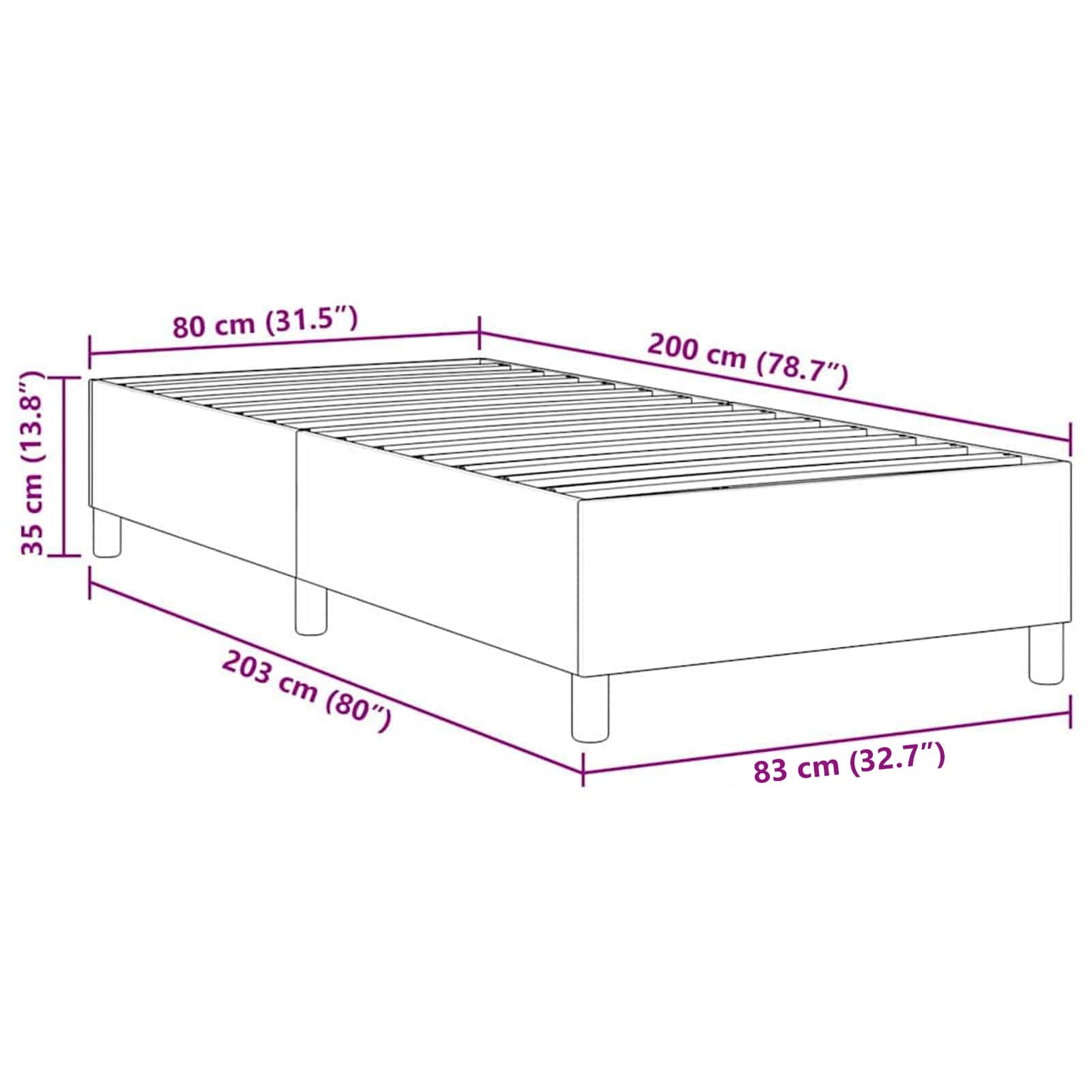 vidaXL Κρεβάτι πλατφόρμα Μπλε 80 x 200 cm Υφασμάτινο Κορντουρά