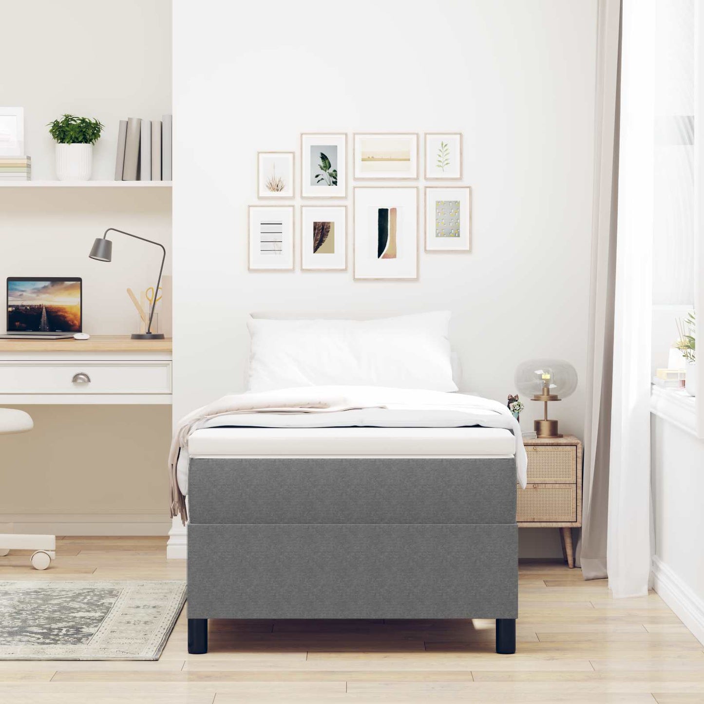 vidaXL Κρεβάτι πλατφόρμα Ανοιχτό γκρι 90 x 200 cm Υφασμάτινο Κορντουρά