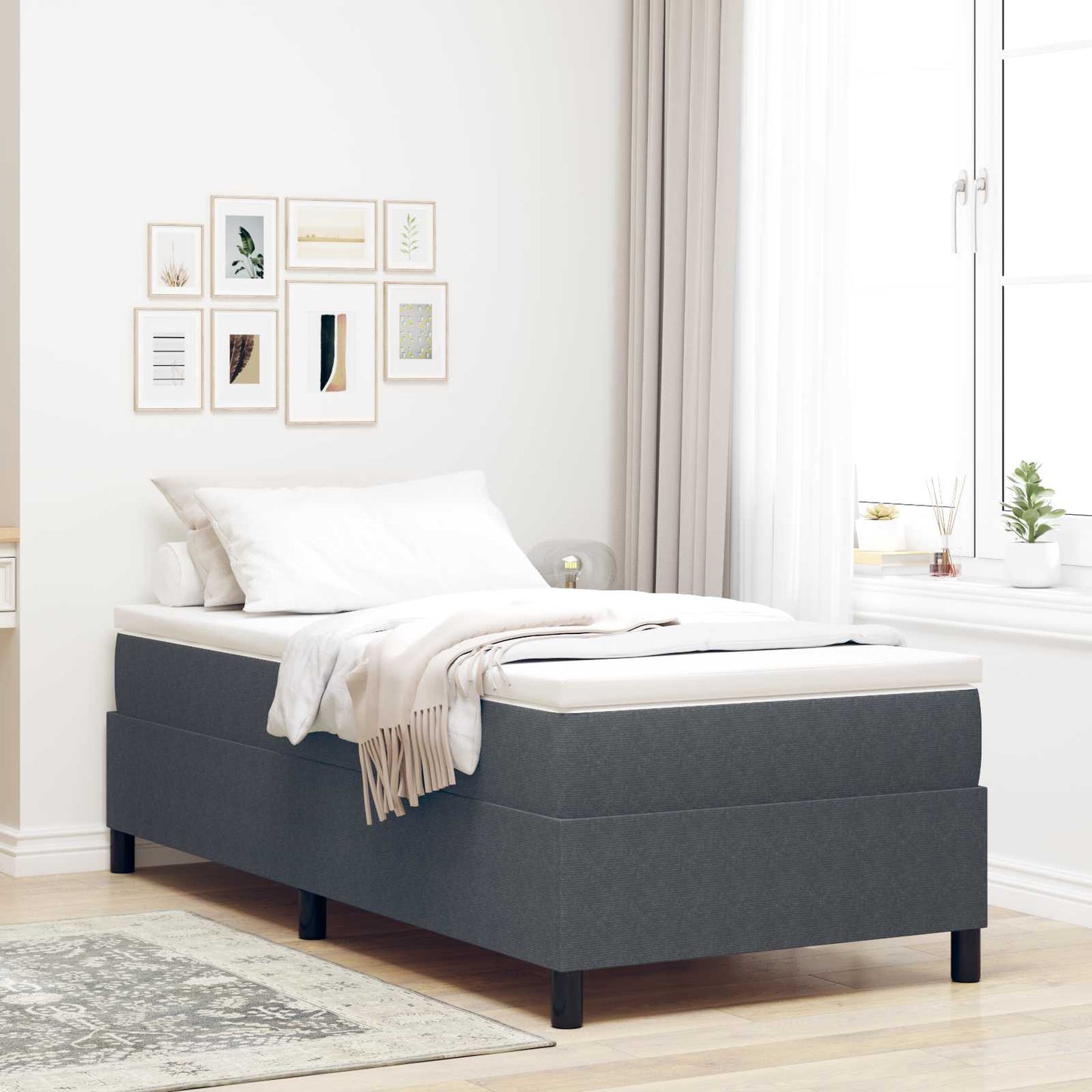 vidaXL Κρεβάτι πλατφόρμα Σκούρο Γκρι 90 x 200 cm Υφασμάτινο Κορντουρά