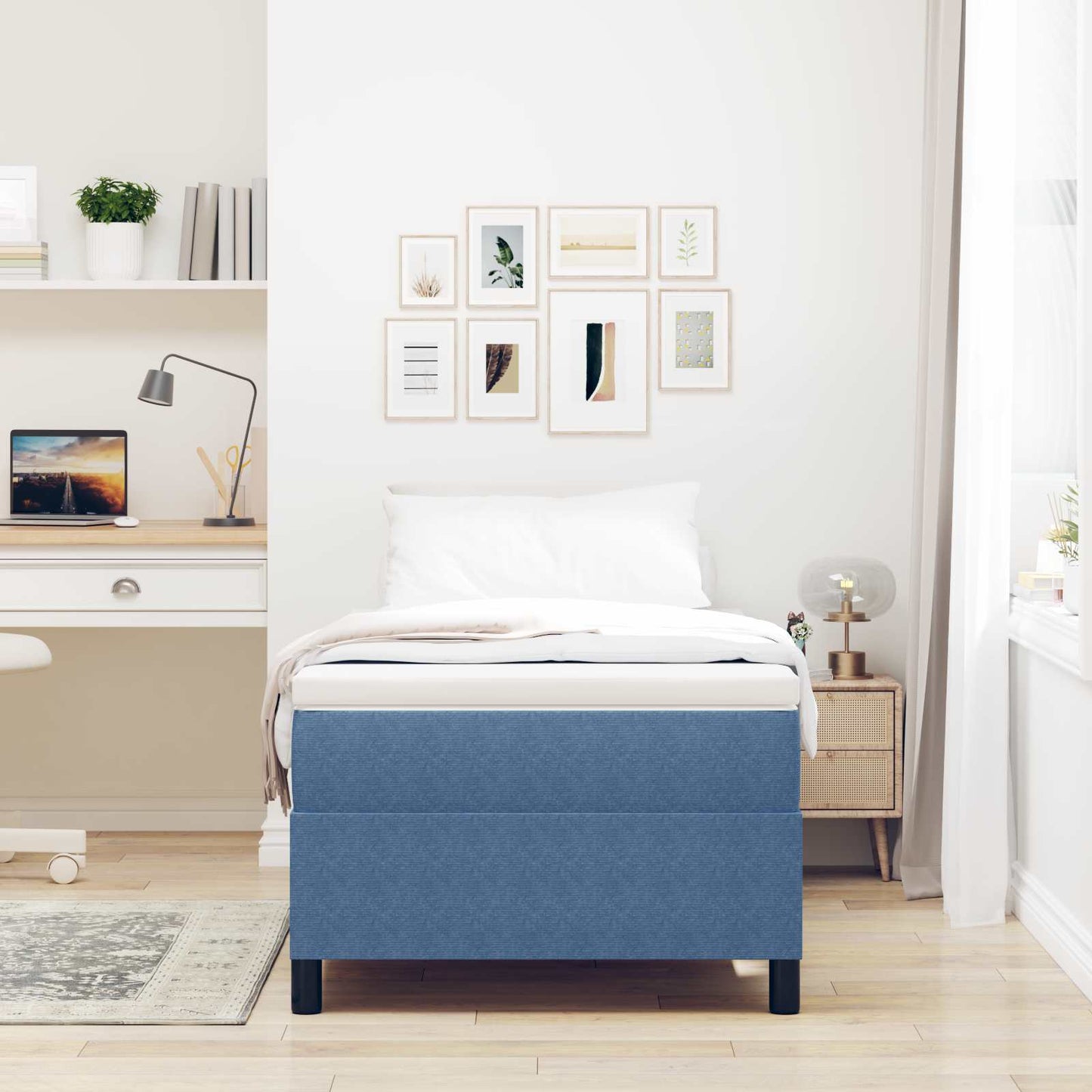 vidaXL Κρεβάτι πλατφόρμα Μπλε 90 x 200 cm Υφασμάτινο Κορντουρά