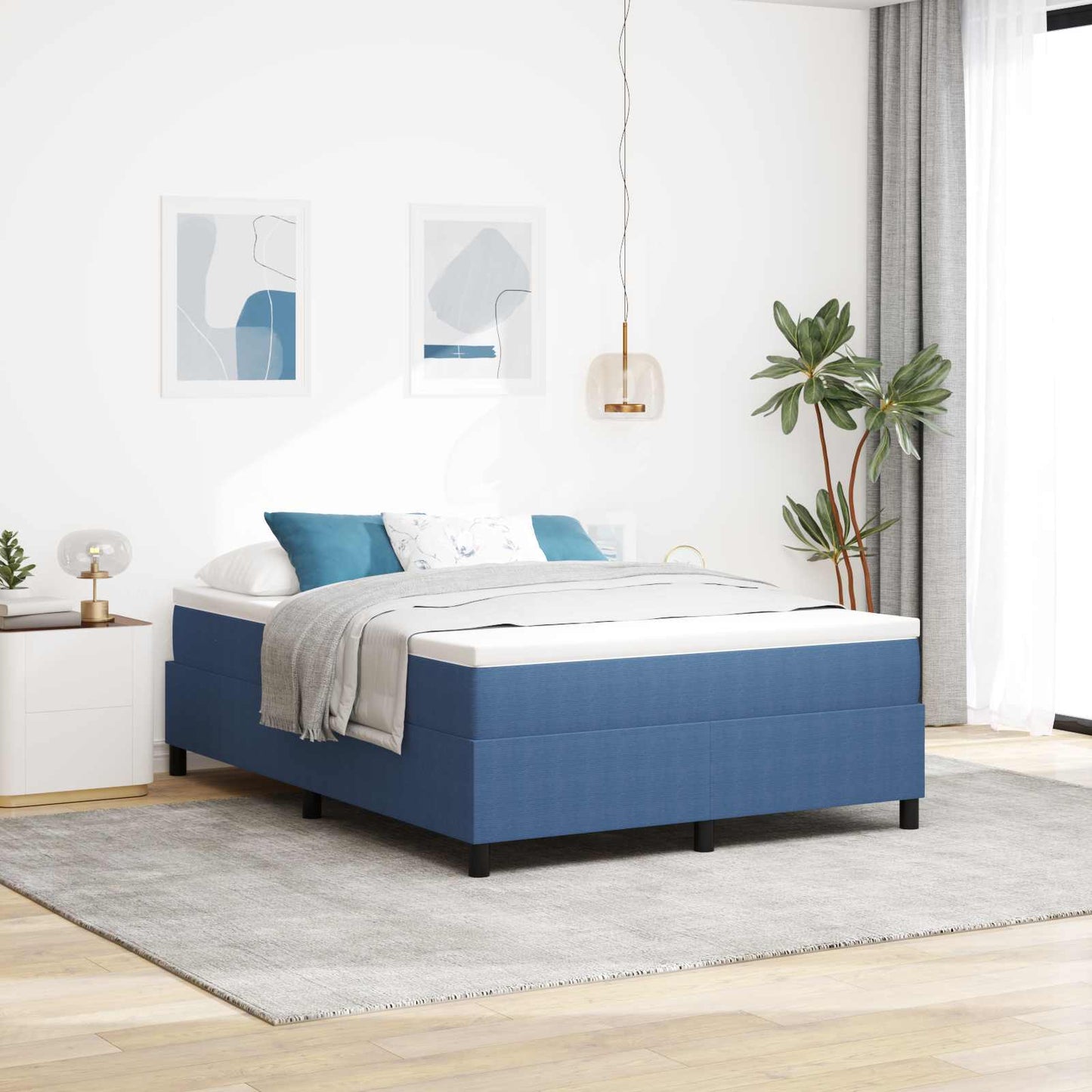 vidaXL Κρεβάτι πλατφόρμα Μπλε 140 x 190 cm Υφασμάτινο Κορντουρά