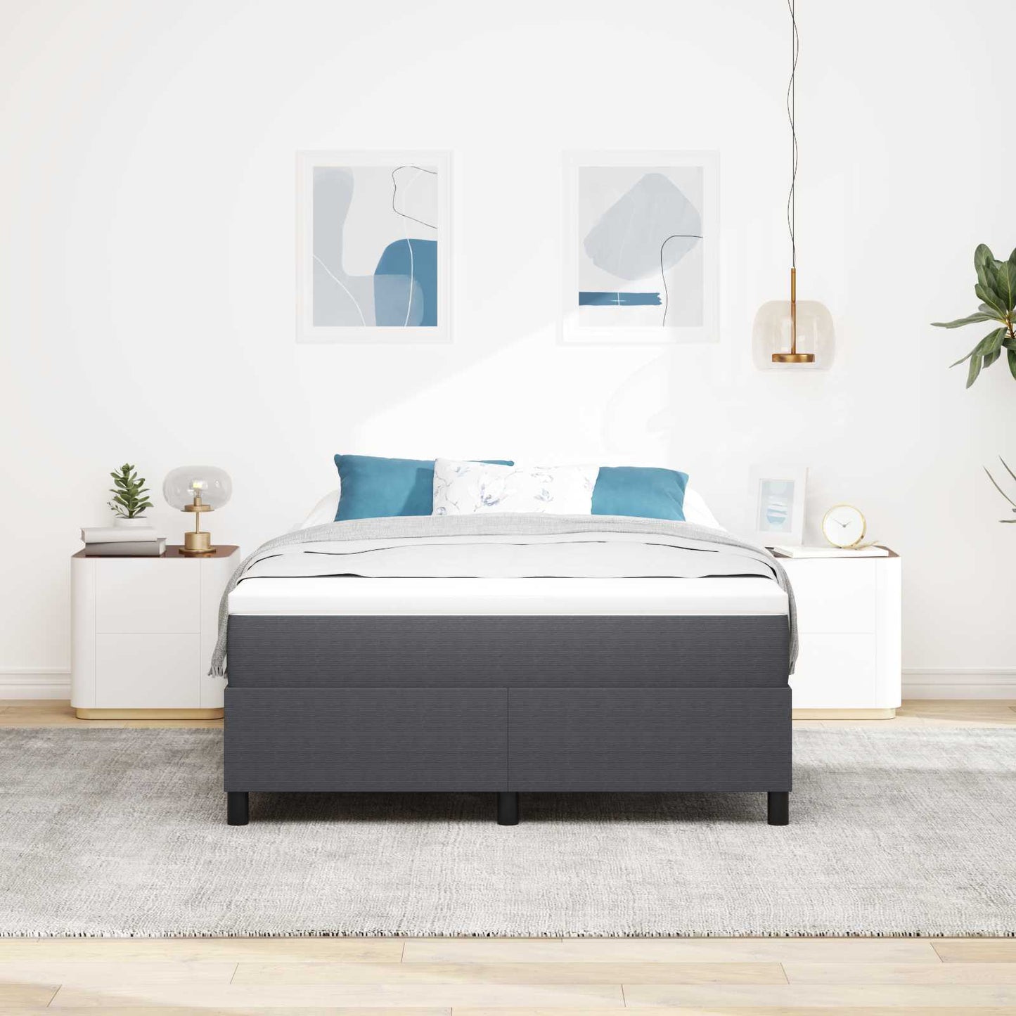 vidaXL Κρεβάτι πλατφόρμα Σκούρο Γκρι 140 x 200 cm Υφασμάτινο Κορντουρά