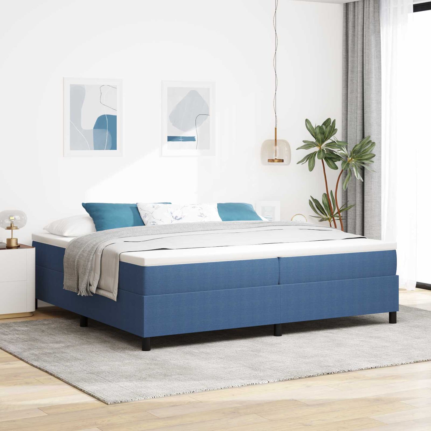 vidaXL Κρεβάτι πλατφόρμα Μπλε 200 x 200 cm Υφασμάτινο Κορντουρά