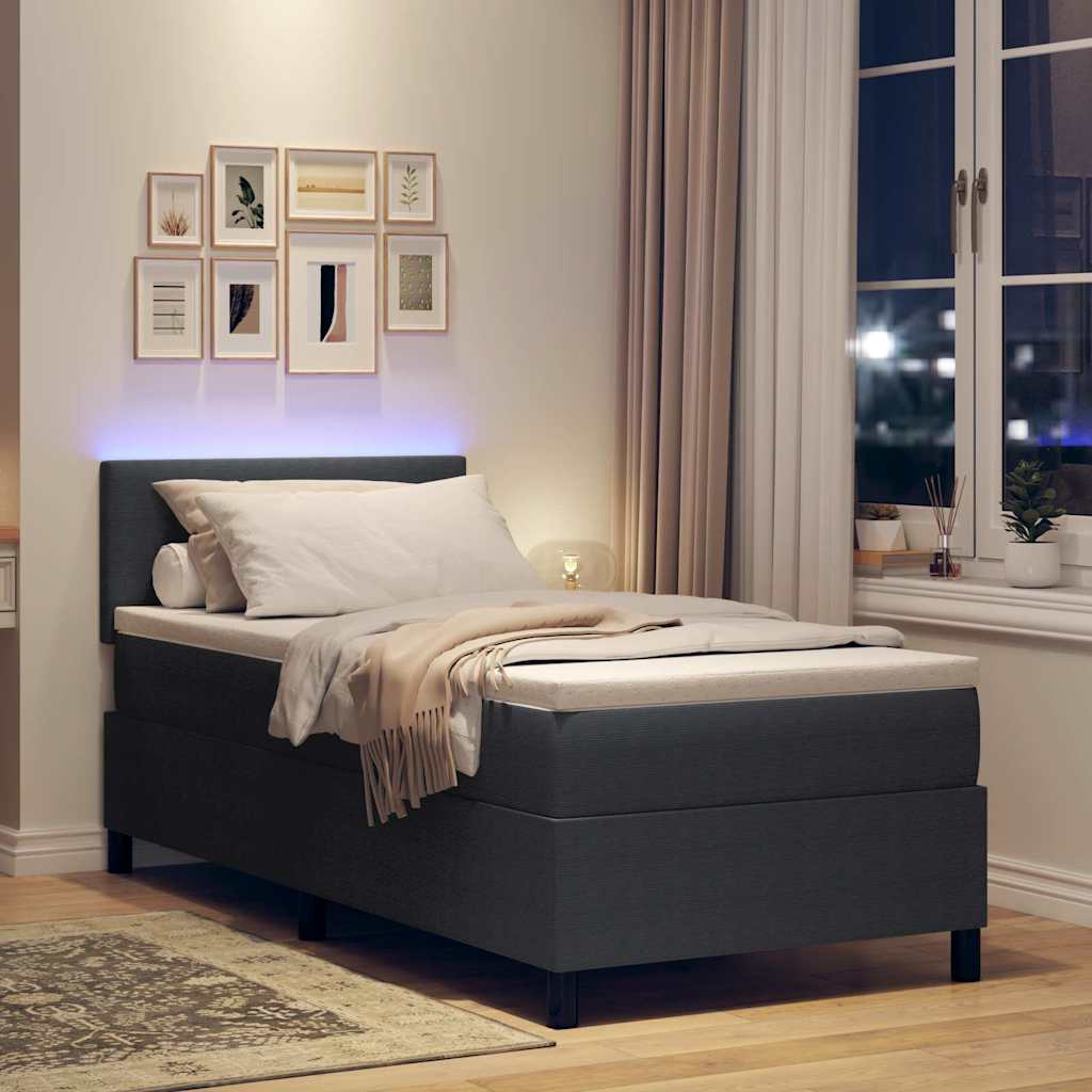 vidaXL LED Κρεβάτι με βάθρο Σκούρο Γκρι και Λευκό 90 x 200 cm