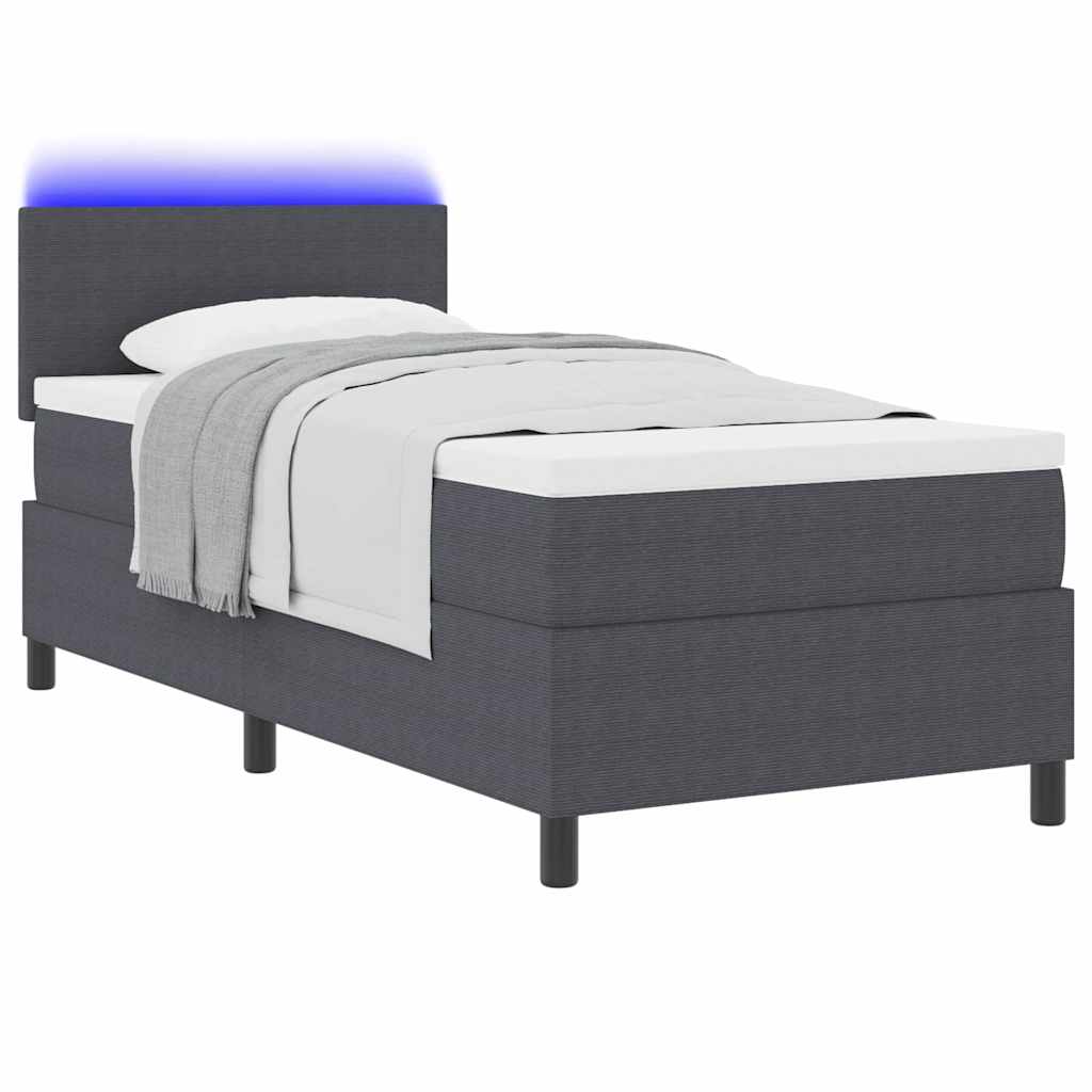vidaXL LED Κρεβάτι με βάθρο Σκούρο Γκρι και Λευκό 90 x 200 cm