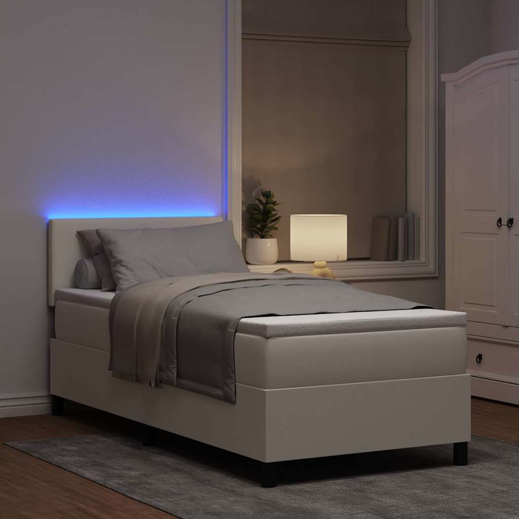 vidaXL LED Κρεβάτι με βάθρο με κεφαλάρι Κρέμα και Λευκό 100 x 200 cm