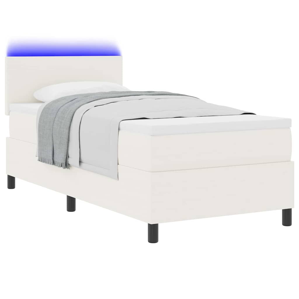 vidaXL LED Κρεβάτι με βάθρο με κεφαλάρι Κρέμα και Λευκό 100 x 200 cm