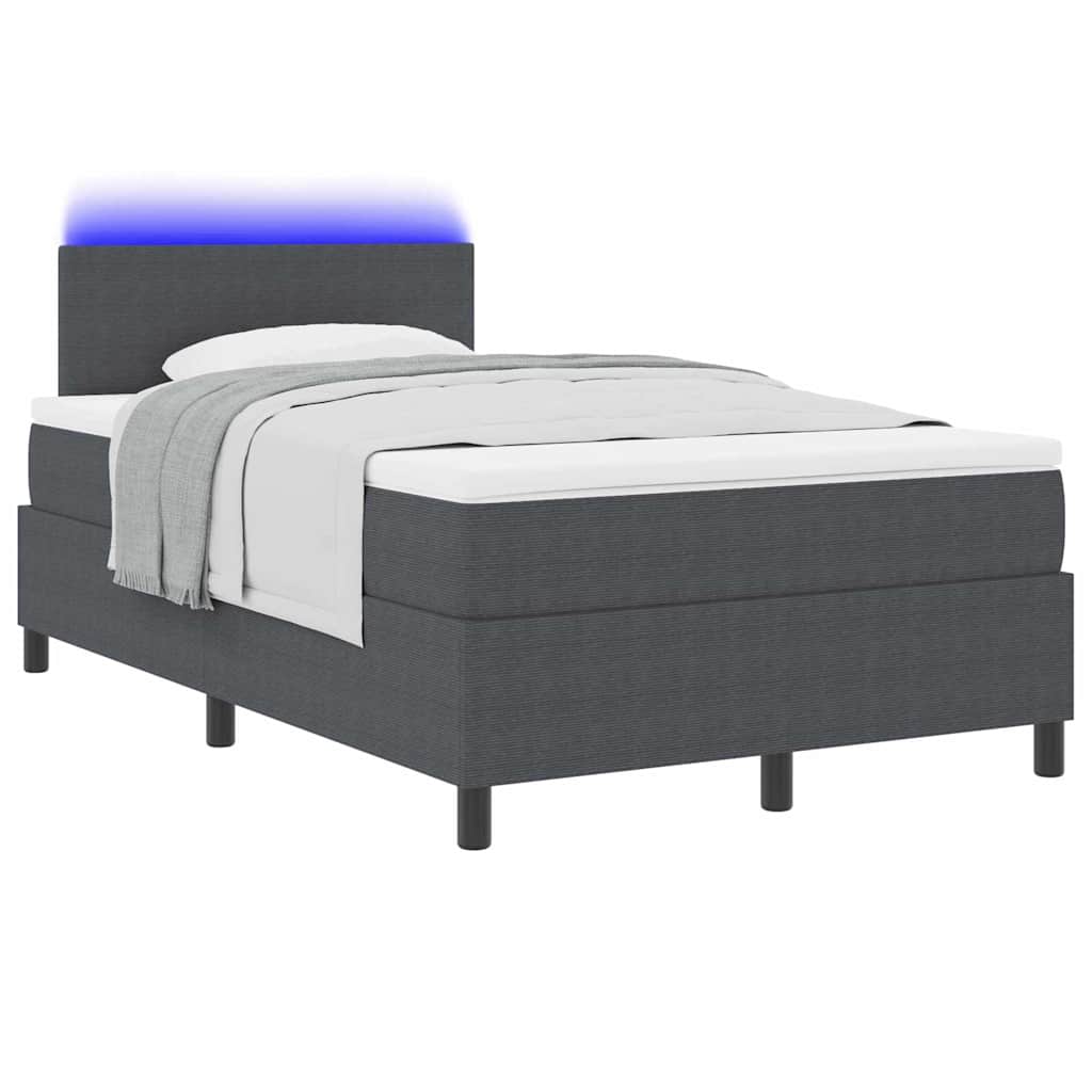 vidaXL LED Κρεβάτι με βάθρο Σκούρο Γκρι και Λευκό 120 x 190 cm