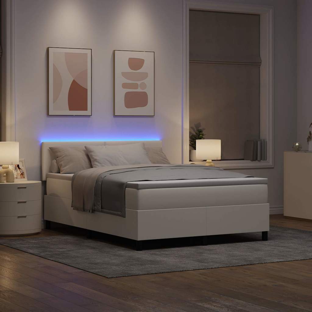 vidaXL LED Κρεβάτι με βάθρο με κεφαλάρι Κρέμα και Λευκό 140 x 190 cm