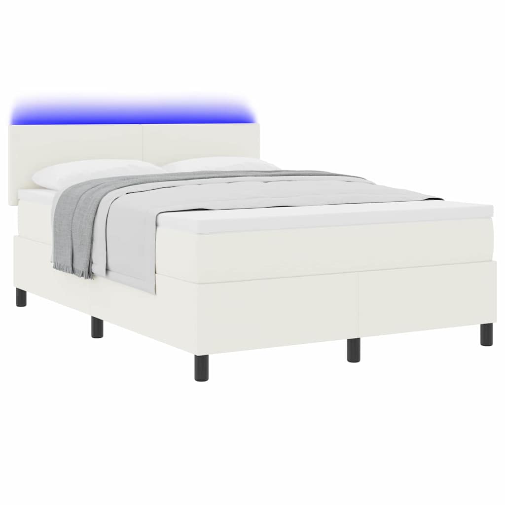 vidaXL LED Κρεβάτι με βάθρο με κεφαλάρι Κρέμα και Λευκό 160 x 200 cm