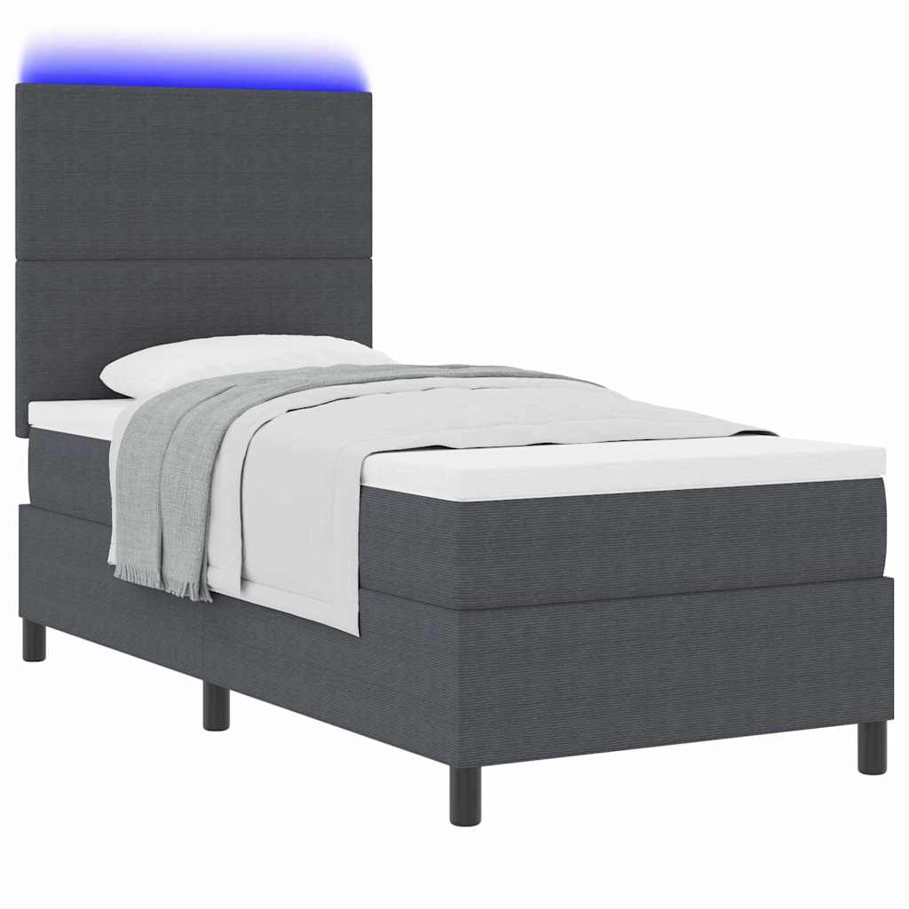vidaXL LED Κρεβάτι με βάθρο Σκούρο Γκρι και Λευκό 90 x 200 cm