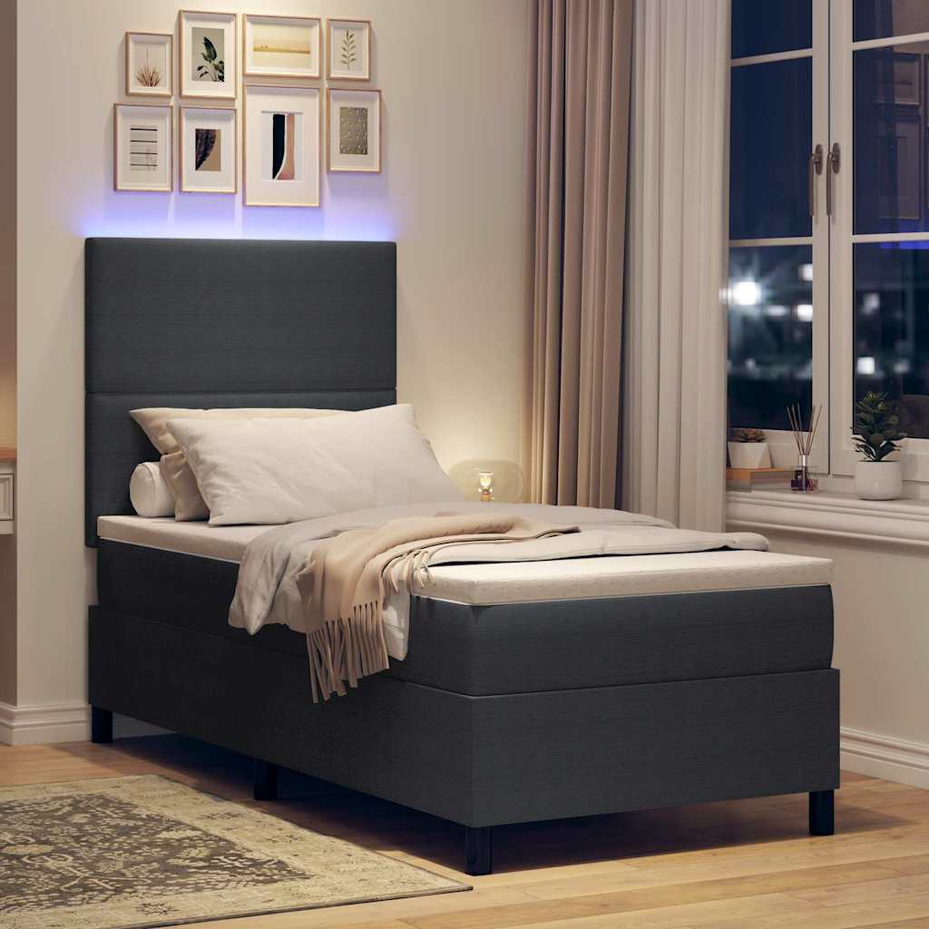 vidaXL LED Κρεβάτι με βάθρο Σκούρο Γκρι και Λευκό 100 x 200 cm