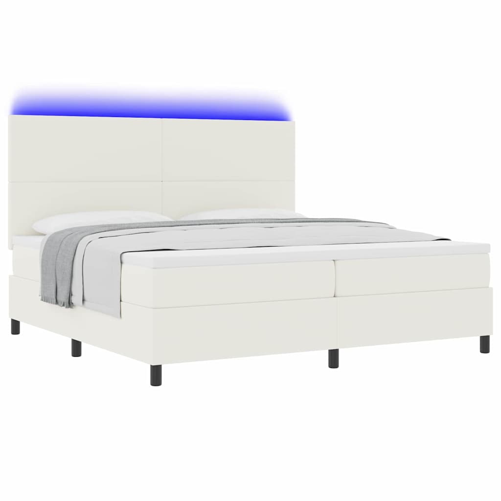 vidaXL LED Κρεβάτι με βάθρο με κεφαλάρι Κρέμα και Λευκό 200 x 200 cm