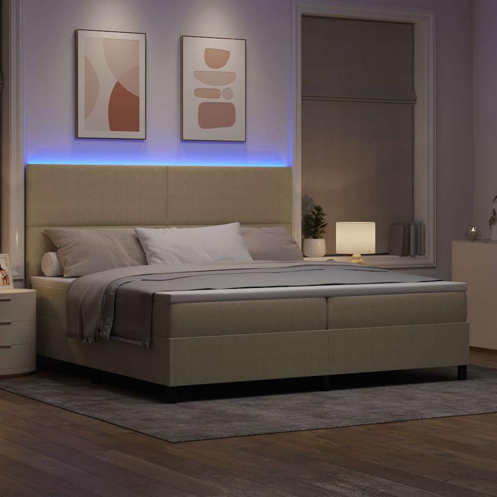 vidaXL LED Κρεβάτι με βάθρο Ανοιχτό Γκρι και Λευκό 200 x 200 cm