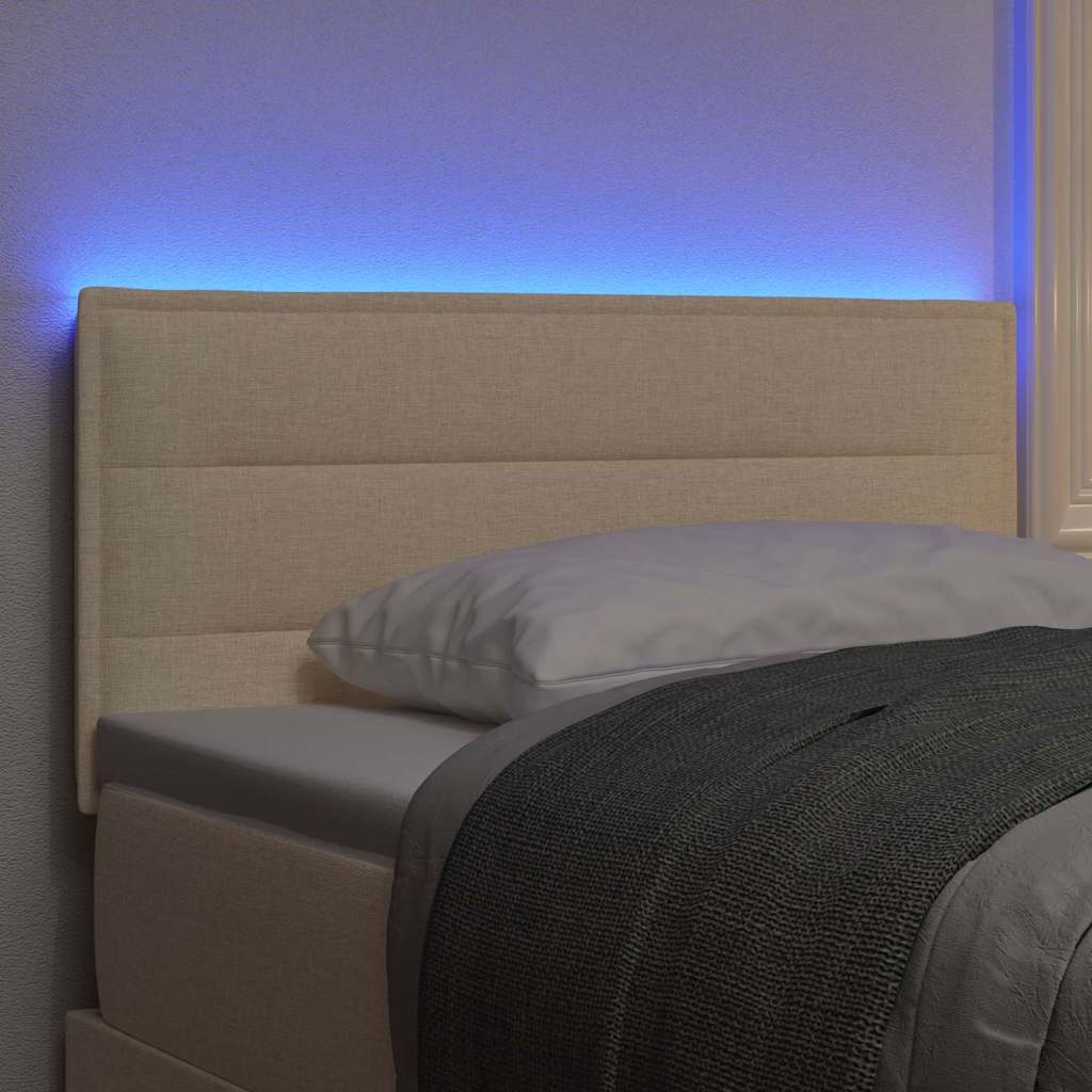 vidaXL LED κεφαλάρι με LED ταινίες φωτός με κεφαλάρι Κρεμ 90 cm ύφασμα