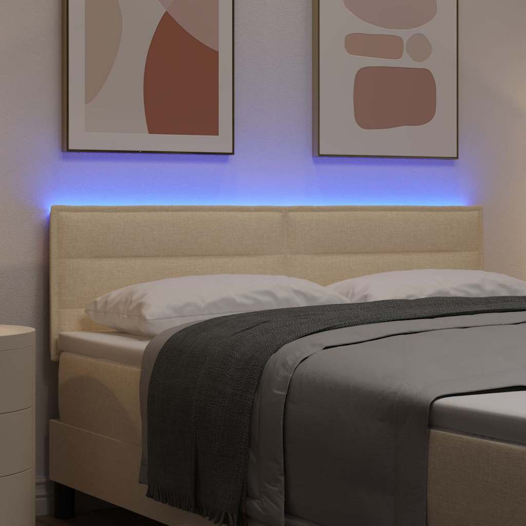 vidaXL LED κεφαλάρι με LED ταινίες φωτός Κρεμ 160 cm ύφασμα