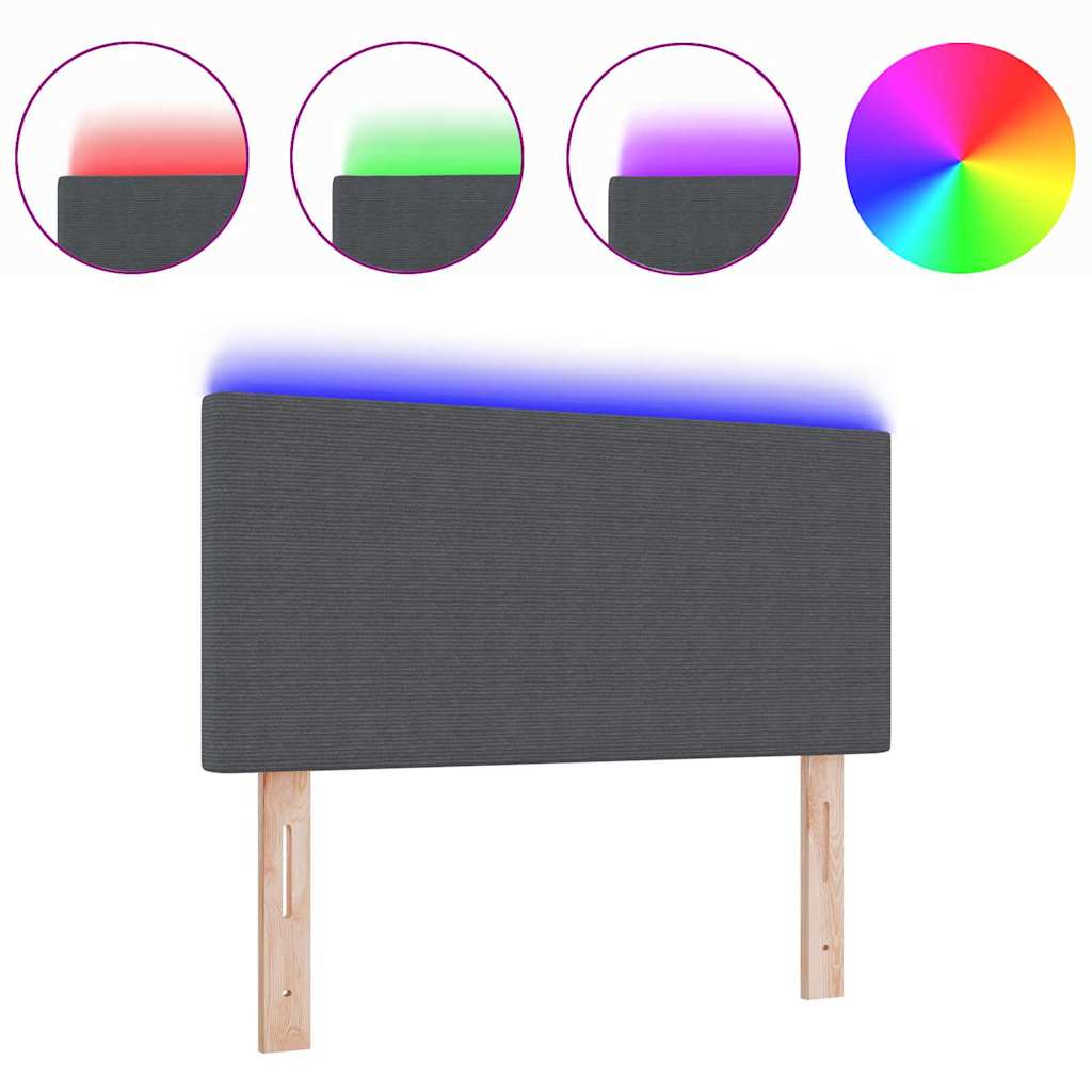vidaXL LED Κεφαλάρι Απλό Σχέδιο Σκούρο Γκρι 100 εκ. Κορντούροϊ