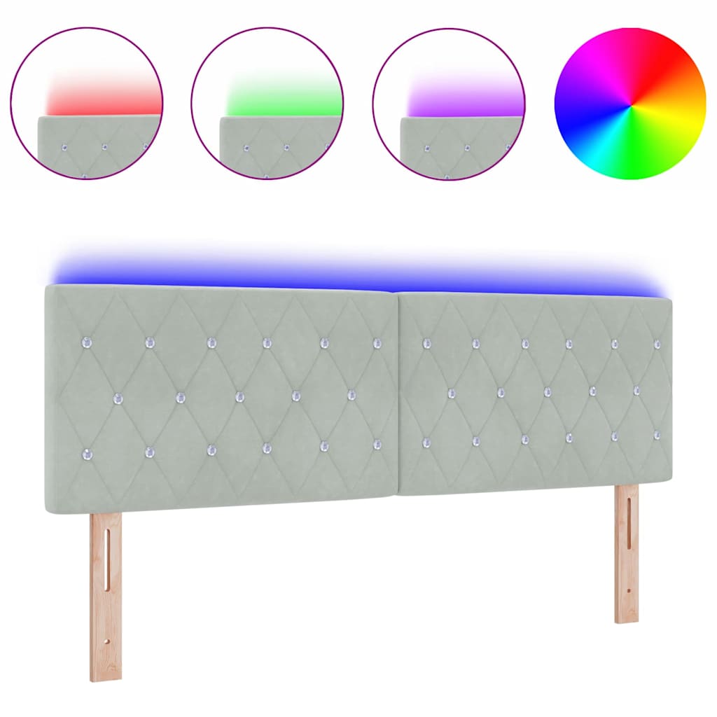 vidaXL LED Κεφαλάρι με Κρύσταλλα και Χρυσά Κουμπιά, Φωτεινό Γκρι, 72εκ, Βελούδο