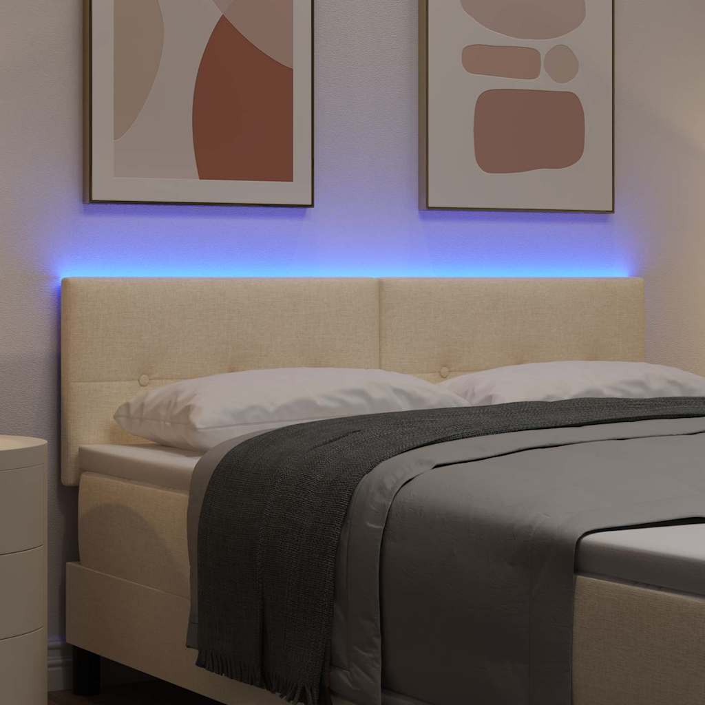 vidaXL LED κεφαλάρι με LED ταινίες φωτός Κρεμ 160 cm ύφασμα