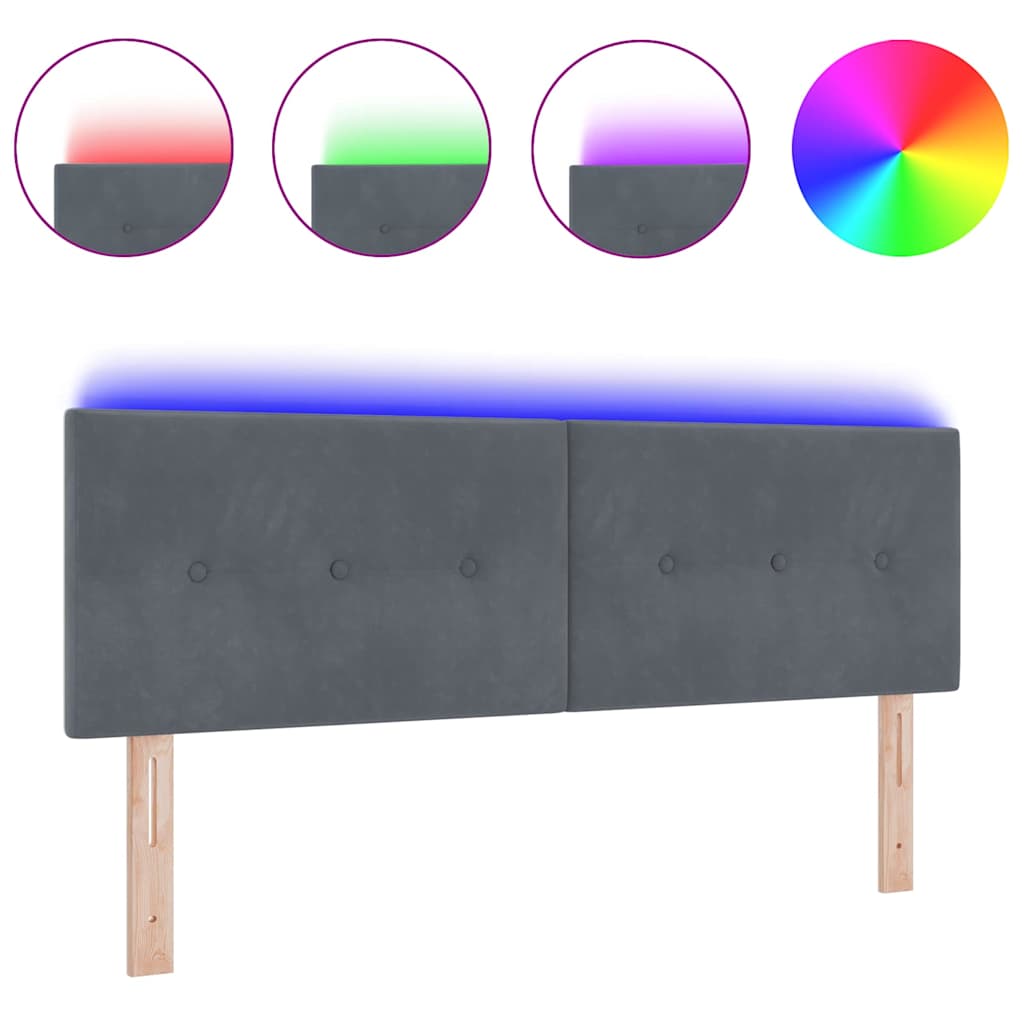 vidaXL LED Κεφαλάρια με κουμπιά Φινίρισμα Γκρι 80 εκ Βελούδο