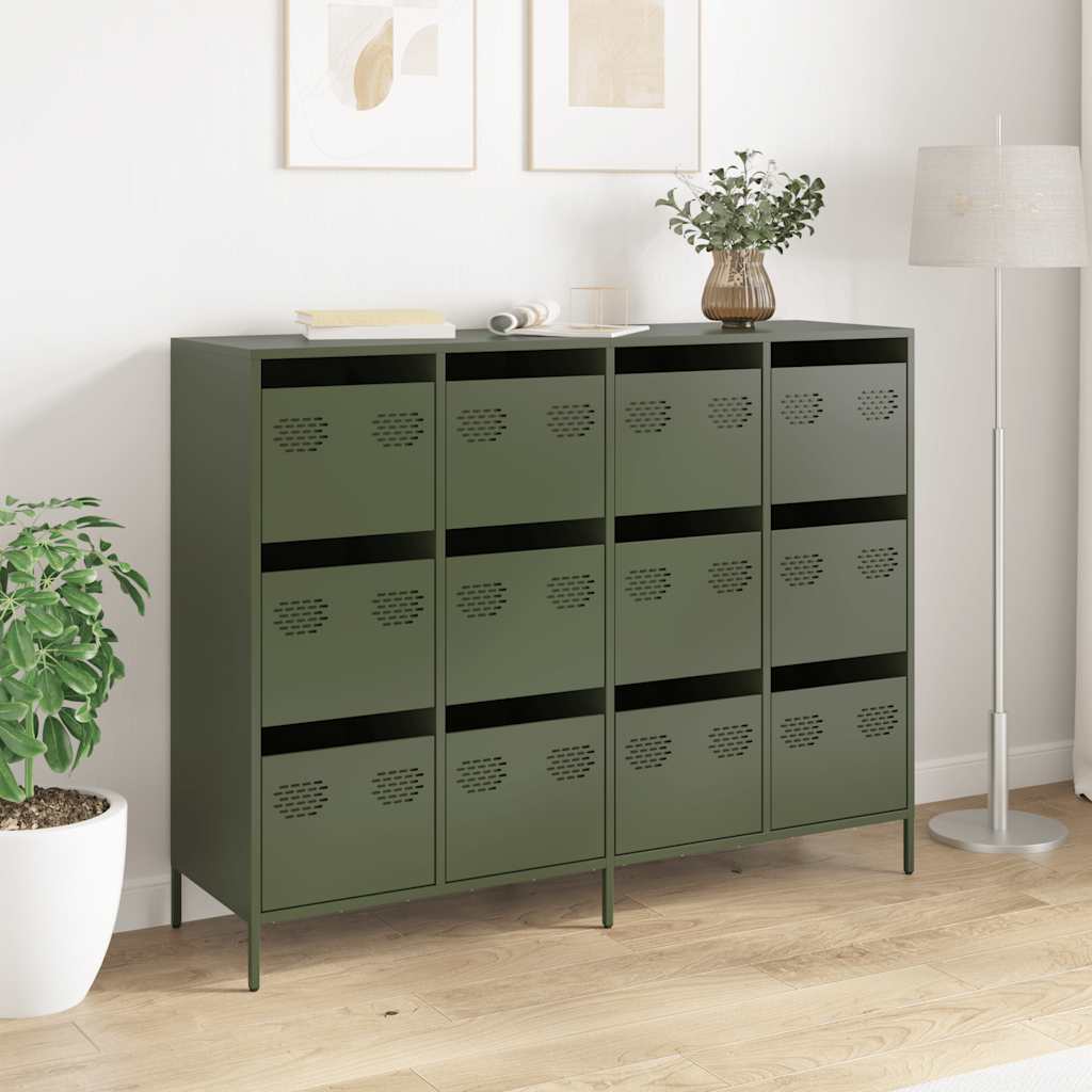 vidaXL Sideboard Olive Green 135x39x103,5 cm Ατσάλι ψυχρής έλασης
