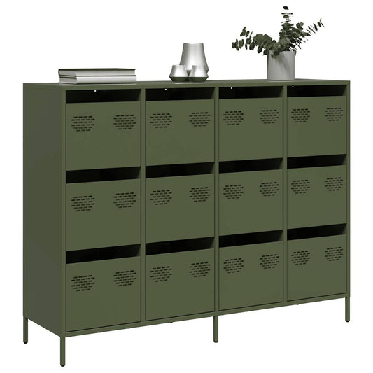 vidaXL Sideboard Olive Green 135x39x103,5 cm Ατσάλι ψυχρής έλασης