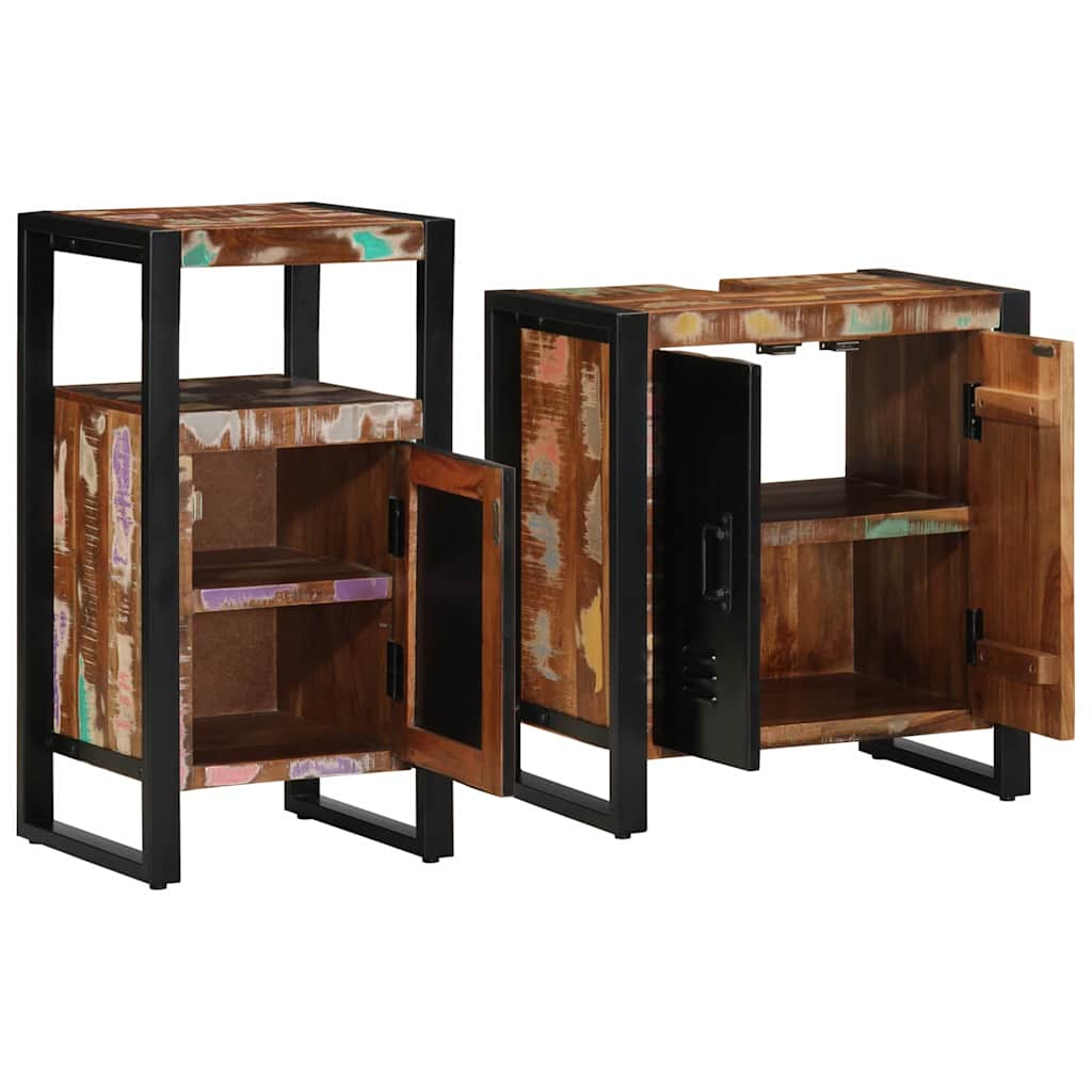 vidaXL Σετ Επίπλων Μπάνιου με ράφι 2 pcs Καφέ Μασίφ ανακυκλωμένο ξύλο