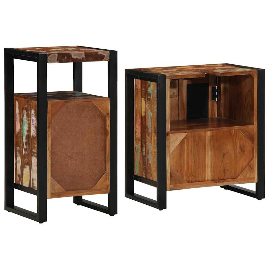 vidaXL Σετ Επίπλων Μπάνιου με ράφι 2 pcs Καφέ Μασίφ ανακυκλωμένο ξύλο