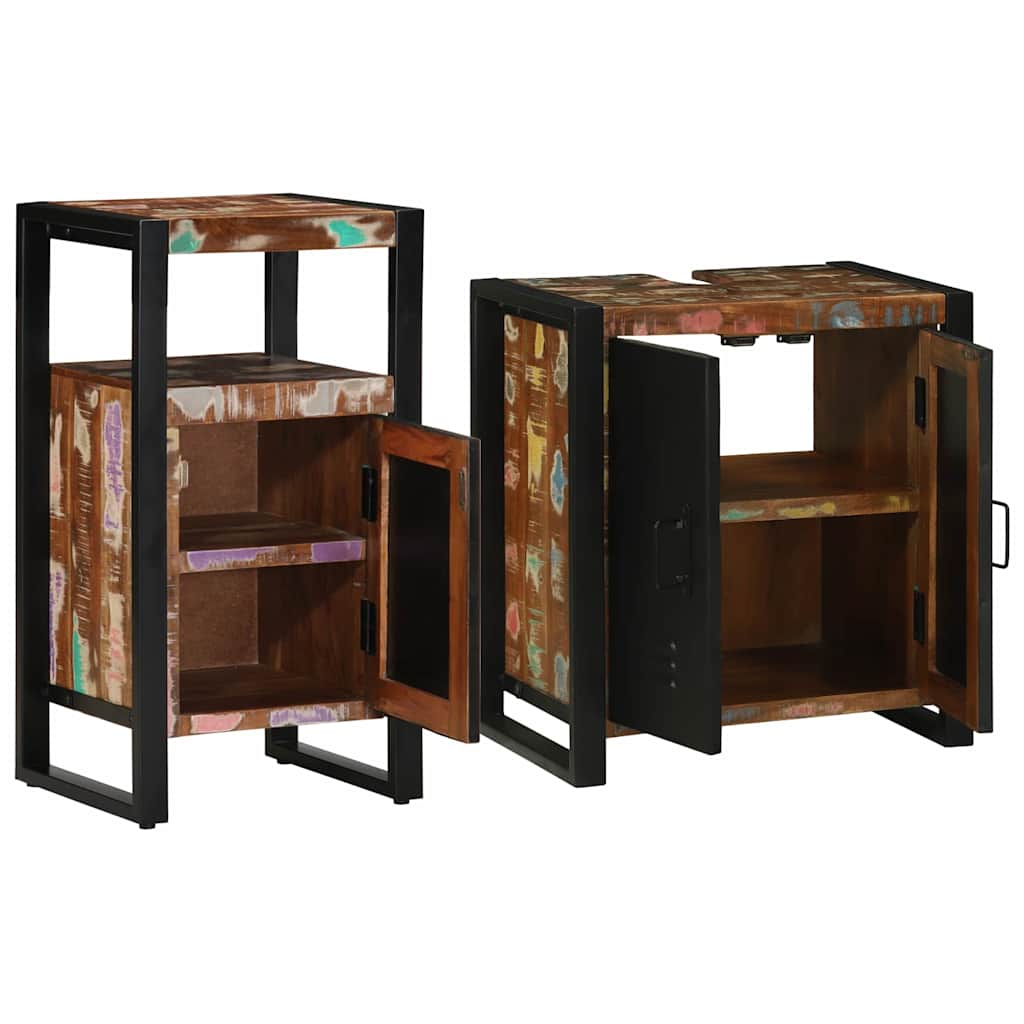 vidaXL Σετ Επίπλων Μπάνιου με ράφι 2 pcs Καφέ Μασίφ ανακυκλωμένο ξύλο