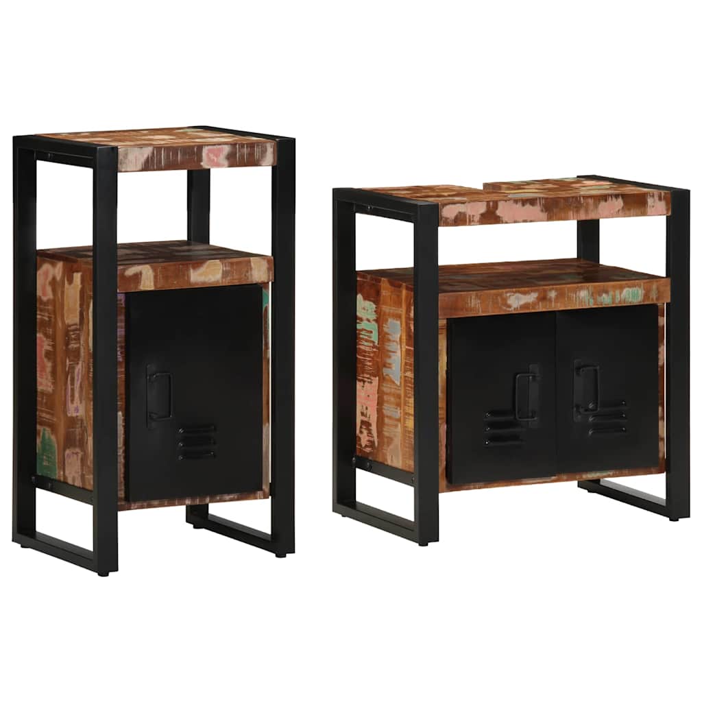 vidaXL Σετ Επίπλων Μπάνιου με πόρτα 2 pcs Καφέ Μασίφ ανακυκλωμένο ξύλο