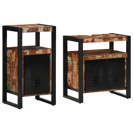 vidaXL Σετ Επίπλων Μπάνιου με πόρτα 2 pcs Καφέ Μασίφ ανακυκλωμένο ξύλο