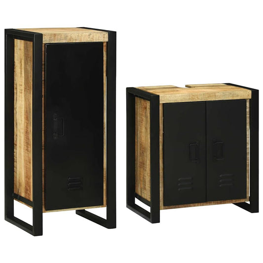 vidaXL Σετ Επίπλων Μπάνιου με αποθήκευση 2 pcs Καφέ Στερεό ξύλο μάνγκο