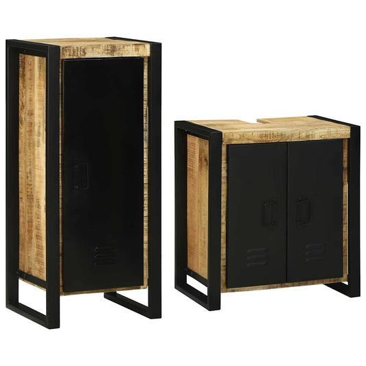 vidaXL Σετ Επίπλων Μπάνιου με αποθήκευση 2 pcs Καφέ Στερεό ξύλο μάνγκο