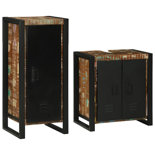 vidaXL Σετ Επίπλων Μπάνιου 2 pcs Πολύχρωμο Στερεό ανακτημένο ξύλο