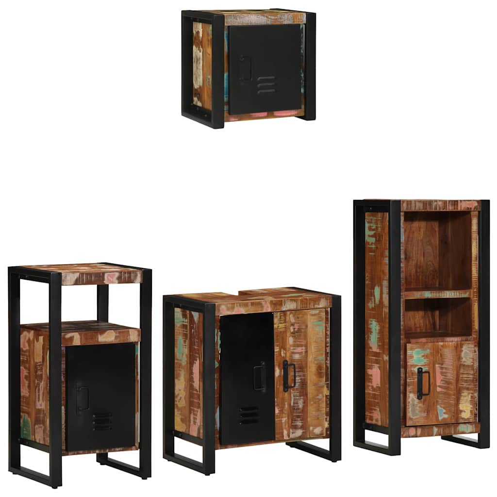 vidaXL Σετ Επίπλων Μπάνιου 4 pcs Πολύχρωμο Στερεό ανακτημένο ξύλο