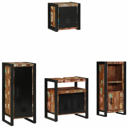 vidaXL Σετ Επίπλων Μπάνιου 4 pcs Πολύχρωμο Στερεό ανακτημένο ξύλο