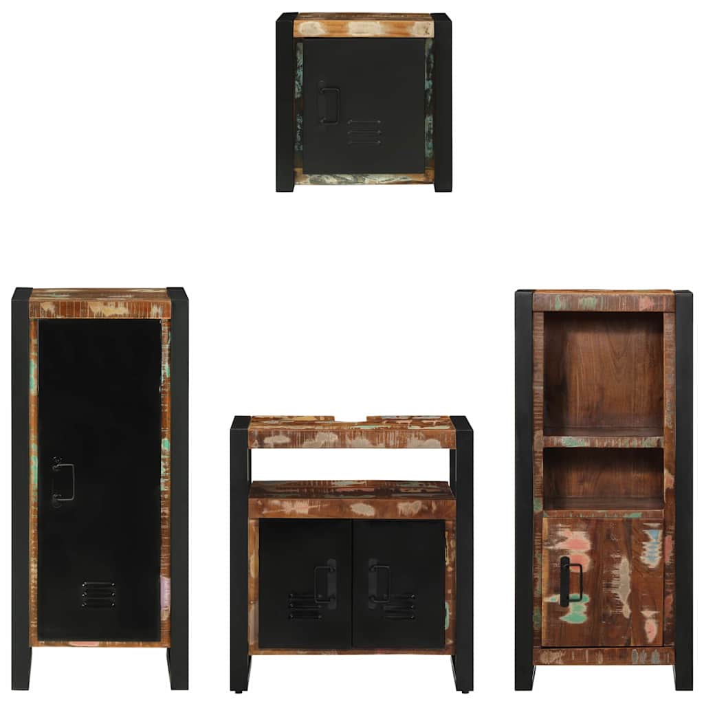 vidaXL Σετ Επίπλων Μπάνιου 4 pcs Πολύχρωμο Στερεό ανακτημένο ξύλο