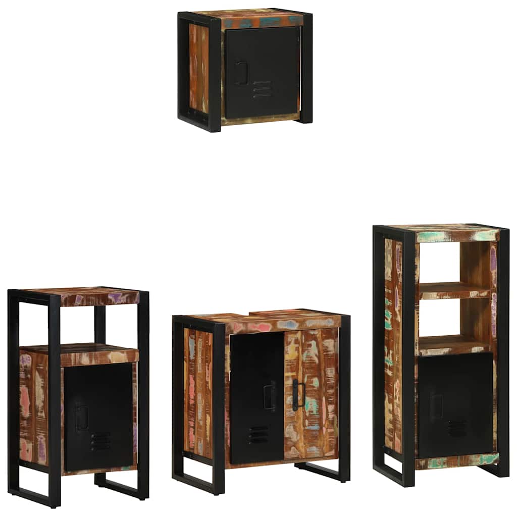 vidaXL Σετ Επίπλων Μπάνιου 4 pcs Πολύχρωμο Στερεό ανακτημένο ξύλο