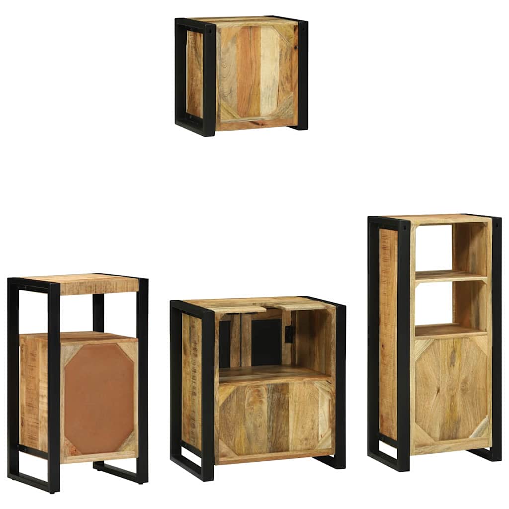 vidaXL Σετ Επίπλων Μπάνιου με ράφι 4 pcs Καφέ Στερεό ξύλο μάνγκο