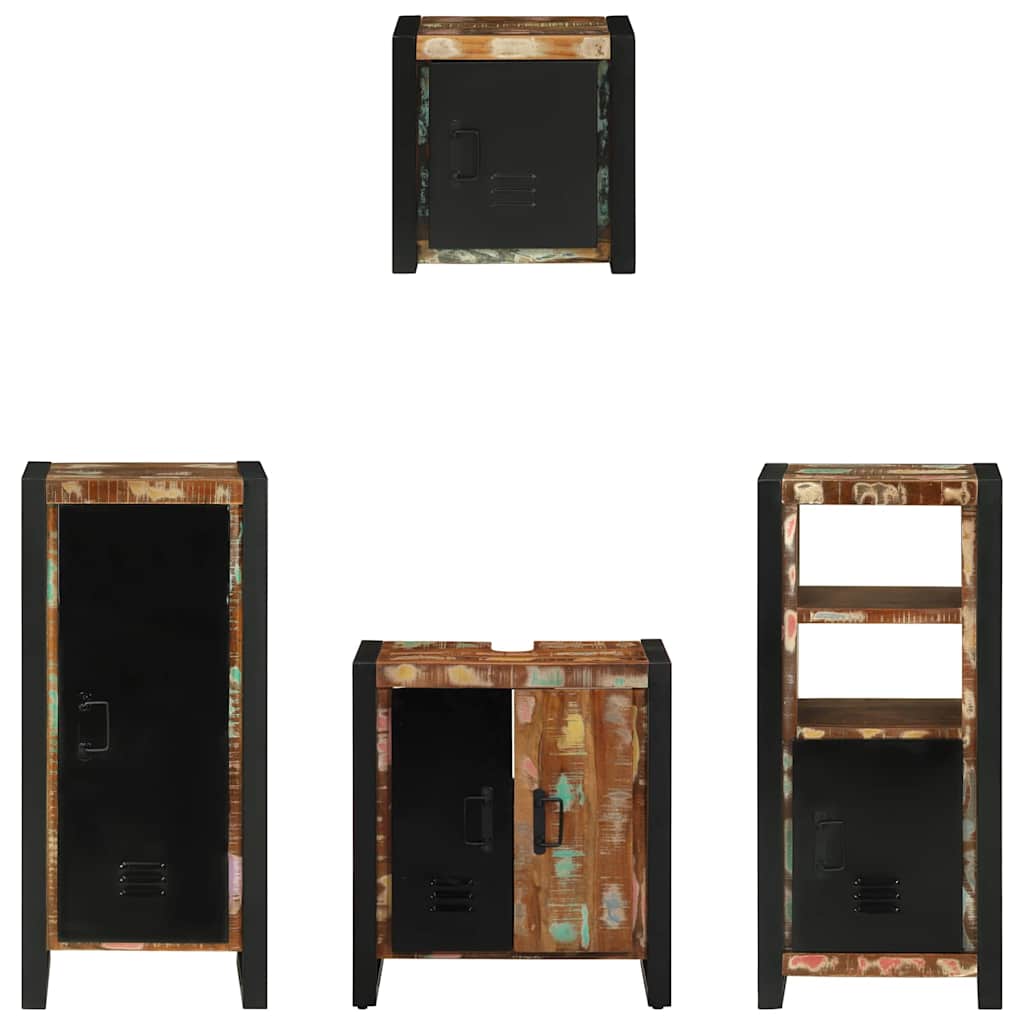 vidaXL Σετ Επίπλων Μπάνιου 4 pcs Πολύχρωμο Στερεό ανακτημένο ξύλο