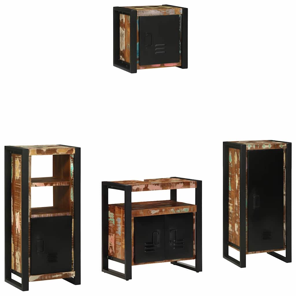 vidaXL Σετ Επίπλων Μπάνιου 4 pcs Πολύχρωμο Στερεό ανακτημένο ξύλο