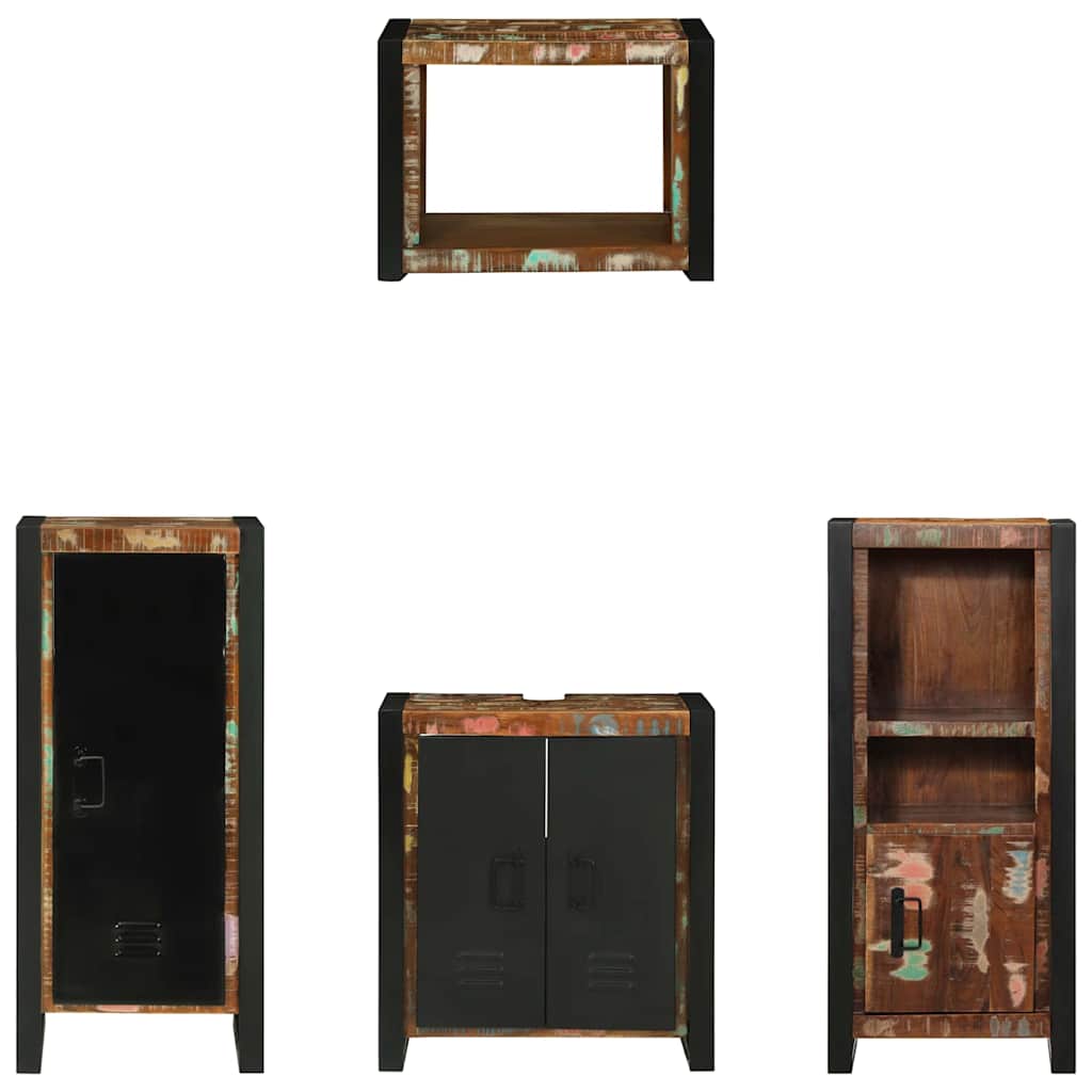 vidaXL Σετ Επίπλων Μπάνιου 4 pcs Πολύχρωμο Στερεό ανακτημένο ξύλο