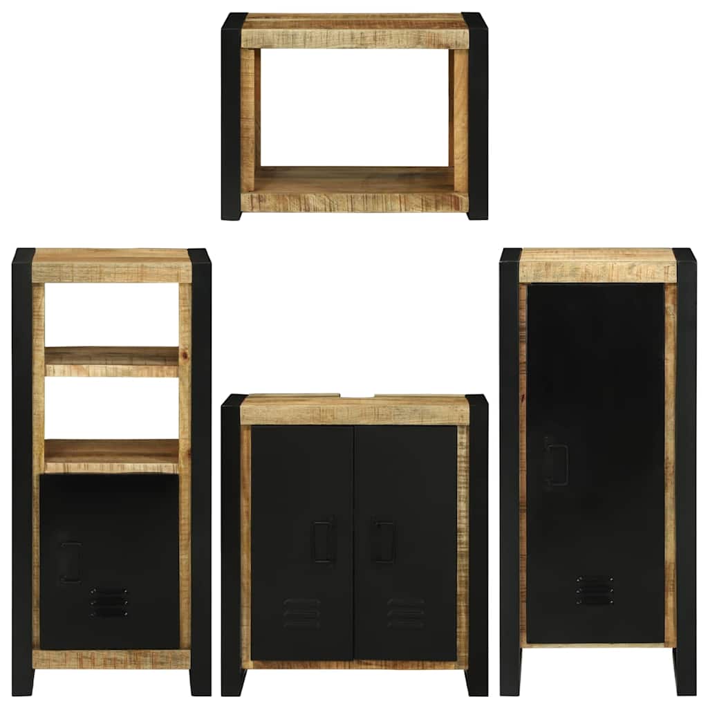 vidaXL Σετ Επίπλων Μπάνιου Επιτοίχιο 4 pcs Καφέ Στερεό ξύλο μάνγκο