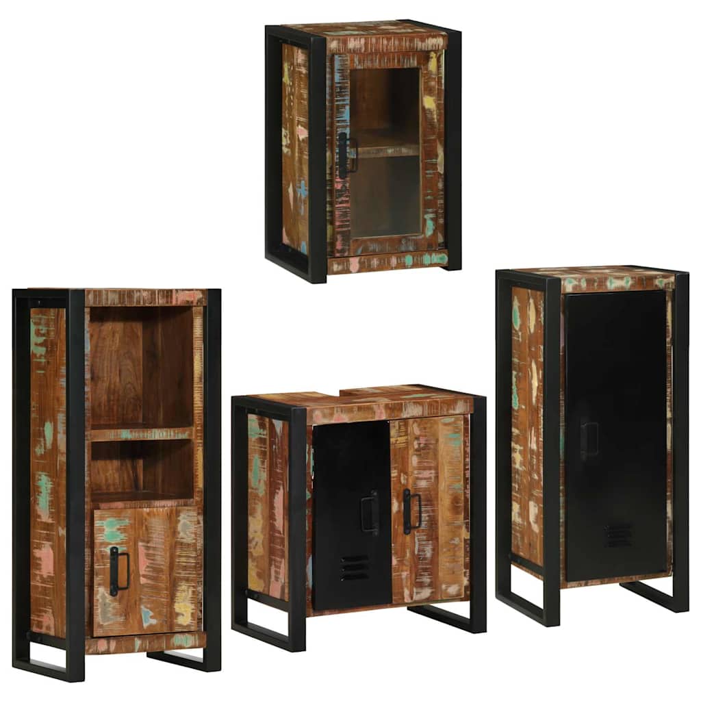 vidaXL Σετ Επίπλων Μπάνιου 4 pcs Πολύχρωμο Στερεό ανακτημένο ξύλο