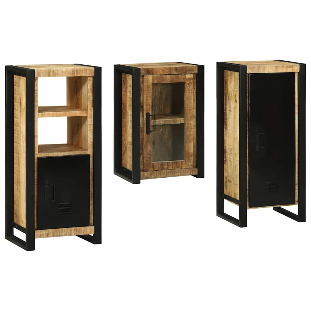 vidaXL Σετ Επίπλων Μπάνιου Επιτοίχιο 3 pcs Καφέ Στερεό ξύλο μάνγκο