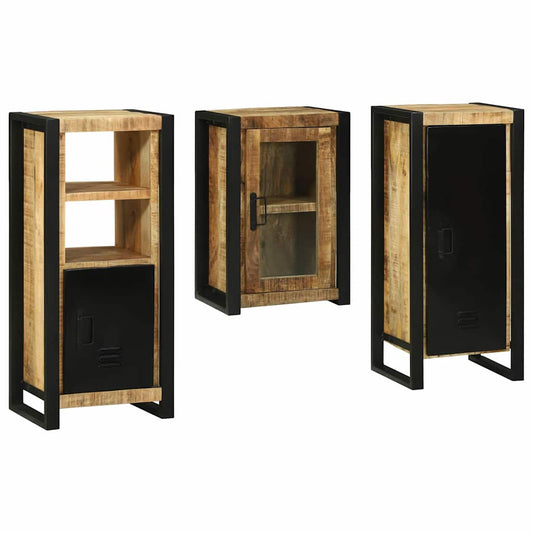 vidaXL Σετ Επίπλων Μπάνιου Επιτοίχιο 3 pcs Καφέ Στερεό ξύλο μάνγκο