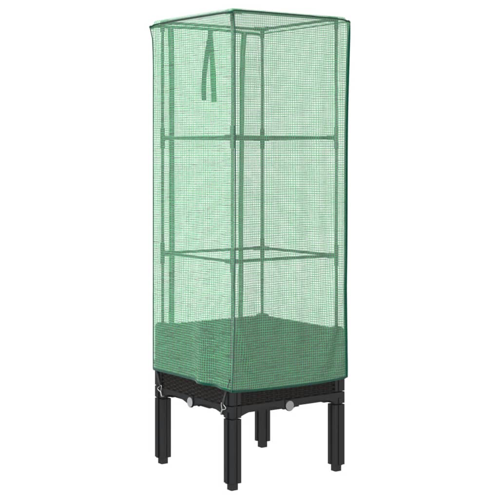 vidaXL Ζαρντινιέρα Υπερυψ. Κάλυμμα Θερμοκηπίου Όψη Ρατάν 40x40x140 εκ.