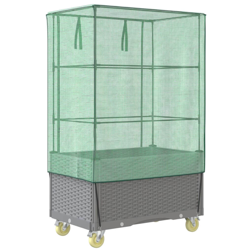 vidaXL Ζαρντινιέρα Υπερυψ. με Κάλυμμα / Ρόδες Όψη Ρατάν 50x80x182 εκ.