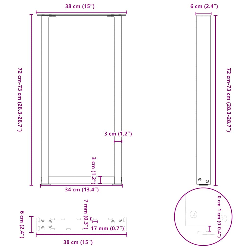 vidaXL Πόδια Κονσόλας σε Σχήμα U 2 τεμ. Λευκά 38x(72-73) εκ. Ατσάλι